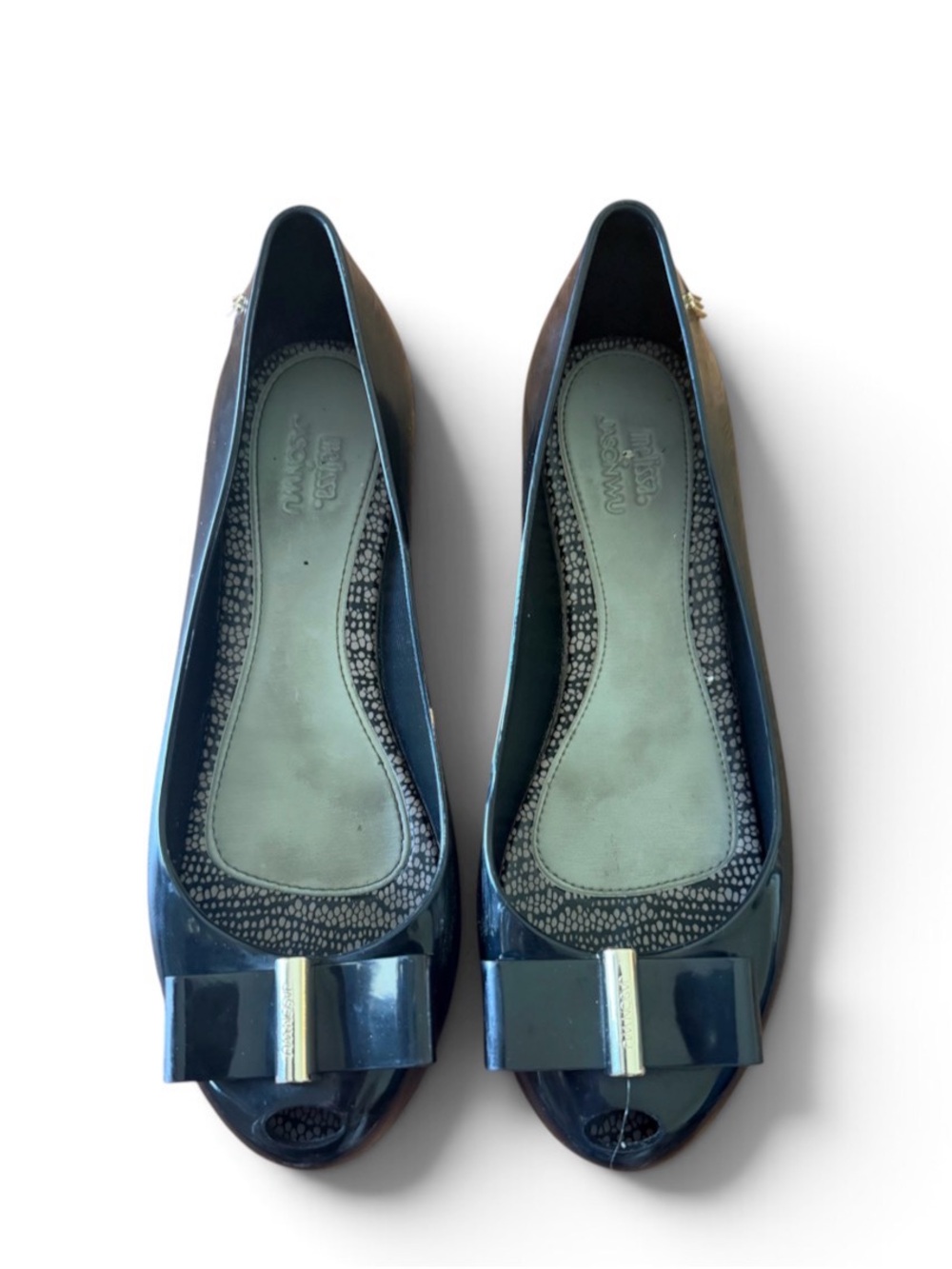 Melissa x Jason Wu Black Jelly Bow Ballet Flats Waterproof Odor Blocking Sz 9